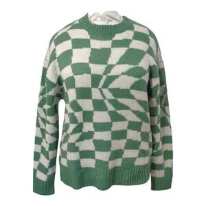 RSQ Retro Green Sweater Size S Long Sleeve Boxy Cropped Juniors Unisex Abstract